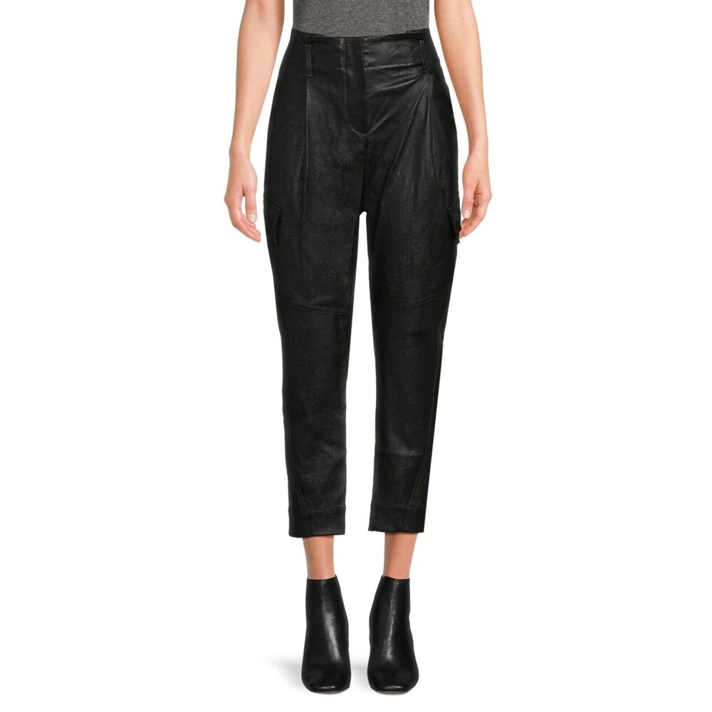 $6795 Brunello Cucinelli Women's Leather Cropped Pants Black Size 44 / US 8